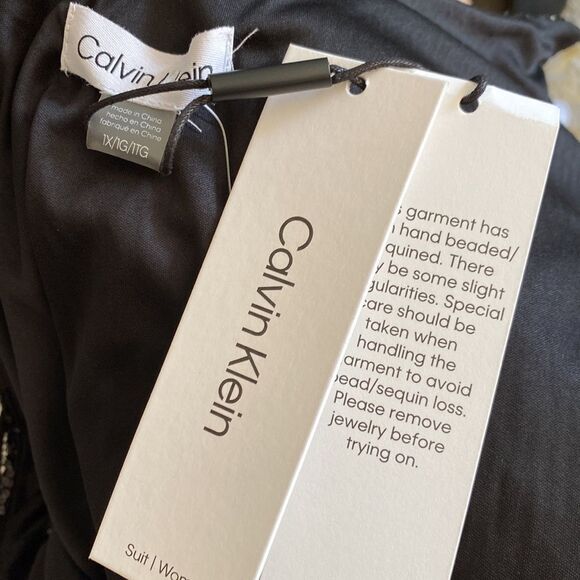 NWT Calvin Klein Women's 1X Sequin Strappy Camisole Top Black Liner Dress - Picture 6 of 8